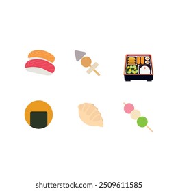 Comida set fruta vegetal emoji ilustração coleção dango bento caixa arroz bolacha lancheira skewer Wood