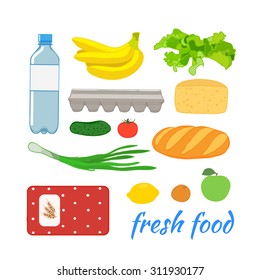 Food set with fruit and vegetables.