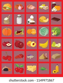Food. A set of icons with images of products. Cartoon style.