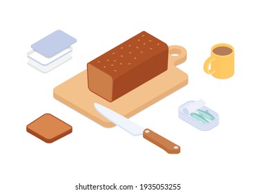 Food set. Isometric vector illustration in flat design.