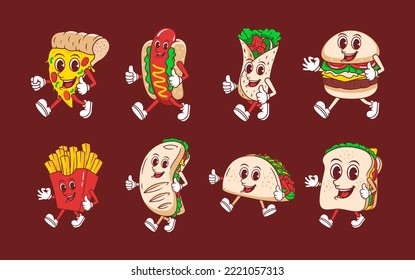 Food set mascot cartoon. Food  illustrations logo collection. Food mascot character