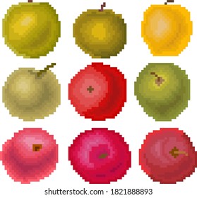 Food set of nine images of different apples. Images for websites for various purposes, logos, restaurant menus and much more. Vector illustration.