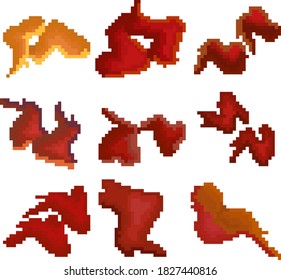 Food set of nine images of fried chicken wings. Images for different purposes sites, logos, restaurant menus, and more. Vector illustration.