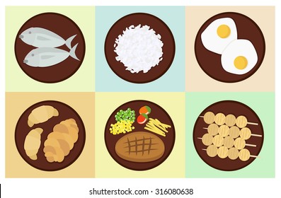 Food set on colorful background. vector illustration