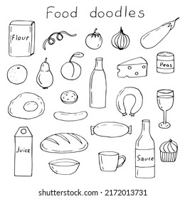 Food set vector illustration, hand drawing doodles