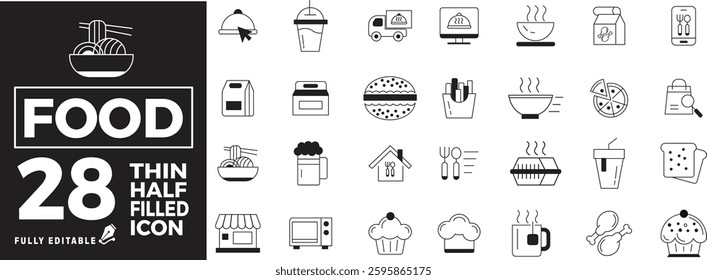 Food set of web icons in line style. Healthy food linear icon collection.