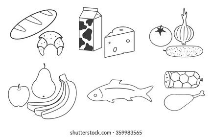 Food set, white fridge background
