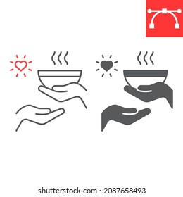 Food sharing line and glyph icon, care and volunteering, food share vector icon, vector graphics, editable stroke outline sign, eps 10.