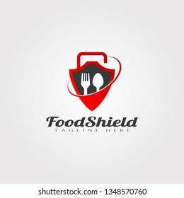 Food shield vector logo design, food icon