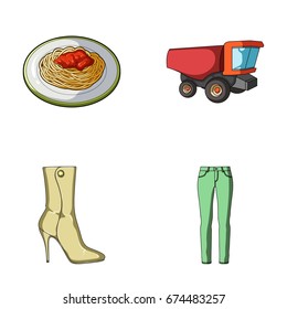 food, shoes and other web icon in cartoon style.clothes, transport icons in set collection.