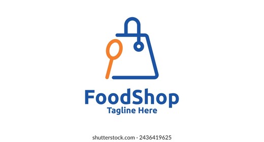 food shop logo design, shopping spoons and bags, logo design templates, symbols, creative ideas.