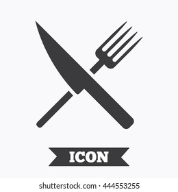 Food sign icon. Cutlery symbol. Knife and fork. Graphic design element. Flat food symbol on white background. Vector