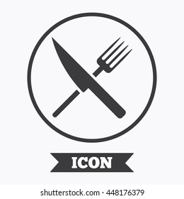 Food sign icon. Cutlery symbol. Knife and fork. Graphic design element. Flat symbol in circle button. Vector