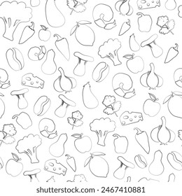 food silhouette seamless pattern background illustration black and white