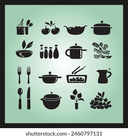 food silhouette set Clipart on a hex color background