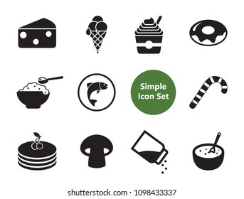 Food simple icons set with candy canes, ice-cream and doughnut. Thirteen vector icons