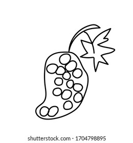 Food simple vector grapes. Fruit, autumn illustration with black lines on white isolated background doodle. Design for coloring, postcards, web, poster, logo, print.