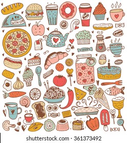 Food sketch elements collection. Vector illustration in vintage style.