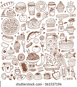 Food sketch elements collection. Vector illustration in vintage style.