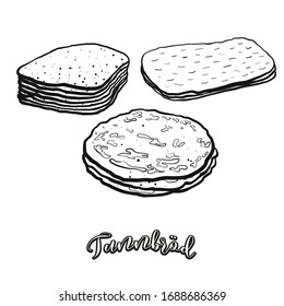 Tunnbröd food sketch separated on white. Vector drawing of Flatbread, usually known in Sweden. Food illustration series.