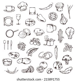 Food, sketches of icons vector set