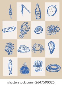 Projeto de impressão de slogan de alimentos com conjunto de aquarela gourmet ilustrações de alimentos projeto de impressão vetorial para têxteis ou outros usos