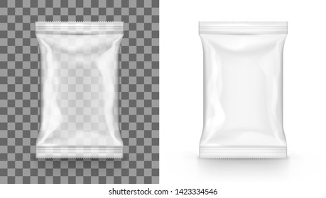 Food Snack Glossy Transparent Pillow Bag Isolated On White. EPS10 Vector