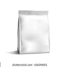 Food snack pillow bag with gusset on white background. Illustration isolated on white background. Ready for your design, promo, advertising. 
