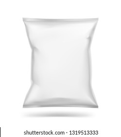 Food snack pillow bag mockup. Vector illustration isolated on white background. Can be use for template your design, promo, adv. EPS10.