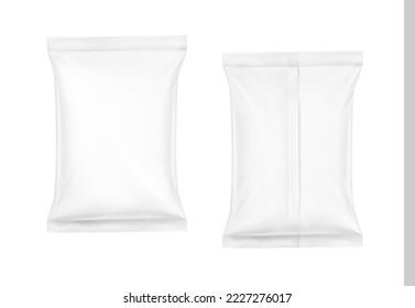 Food snack pillow bag mockup set. Vector illustration isolated on white background. Can be use for template your design, promo, adv. Easy change color. EPS10.	