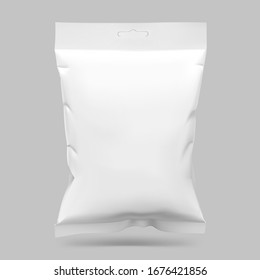 Food snack pillow bag. Vector illustration on grey background. Packaging mockup ready for your design. Can be use for schips, snack, coffee, tea, salt, flour and etc. EPS10.