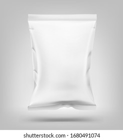 Food snack pillow bag. Vector illustration on grey background. Packaging mockup ready for your design. Can be use for schips, snack, coffee, tea, salt, flour and etc. EPS10.	