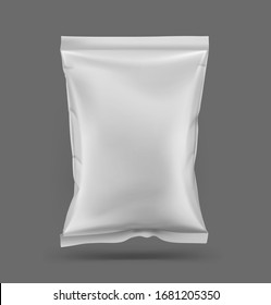 Food Snack Pillow Bag. Vector Illustration On Grey Background. Packaging Mockup Ready For Your Design. Can Be Use For Chips, Snack, Coffee, Tea, Salt, Flour And Etc. EPS10.