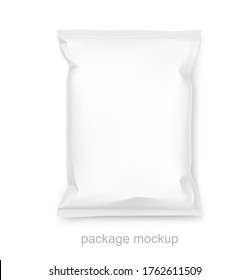 Food snack pillow bag. Vector illustration isolated on white background. Packaging mockup ready for your design. Can be use for schips, snack, coffee, tea, salt, flour and etc. EPS10.	