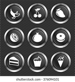 Food and Snacks on Black Round Buttons
