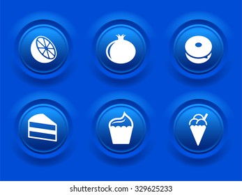 Food and Snacks on Blue Bevel Buttons