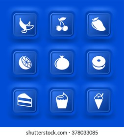 Food and Snacks on Blue Bevel Square Buttons