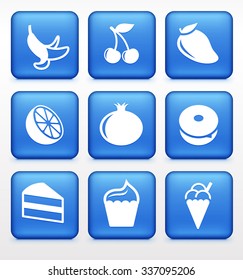 Food and Snacks on Blue Square Buttons