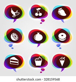 Food and Snacks on Colorful Speech Bubbles