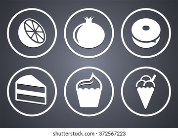 Food and Snacks on Grey Round Buttons