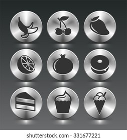 Food and Snacks on Silver Round Buttons