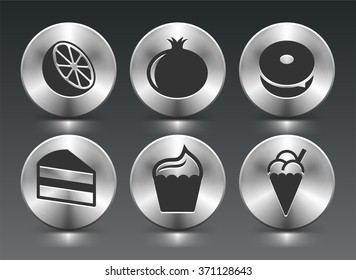 Food and Snacks on Silver Round Buttons