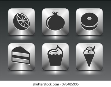 Food and Snacks on Silver Square Buttons