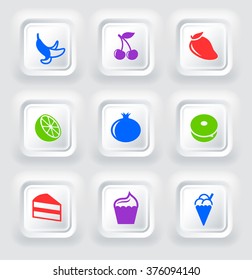 Food and Snacks on White Bevel Square Buttons