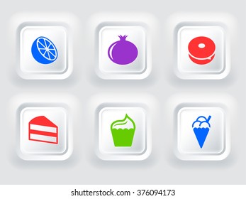 Food and Snacks on White Bevel Square Buttons