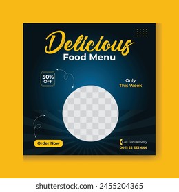 Food social media banner design template. Burger social media post vector illustration,Square size.