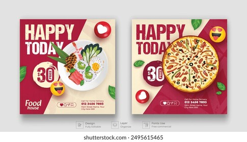 Food social media banner design. pizza, burger and vegetable social media post vector illustration template.