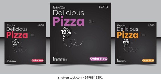 Food social media banner design template. vector illustration. Square size.