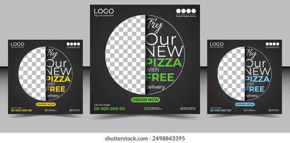 Food social media banner design template. vector illustration. Square size.