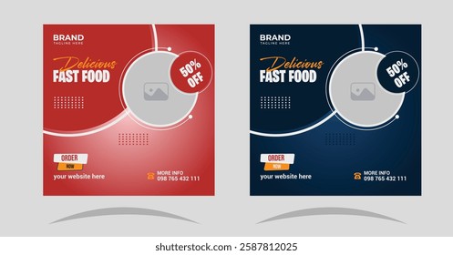 Food social media banner design template, Fast food restaurant business marketing social media post, social media Instagram post template for food promotion